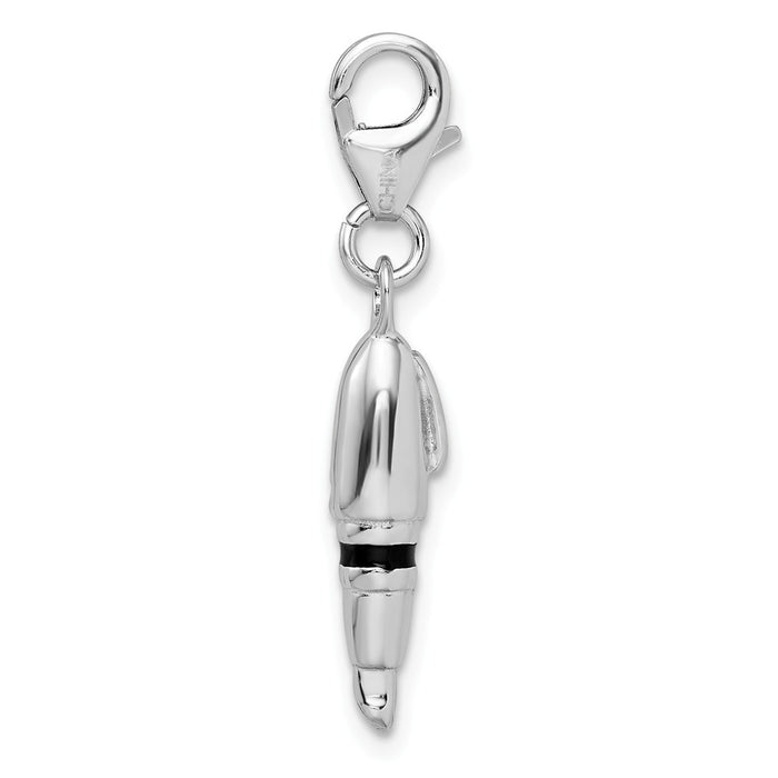 Million Charms 925 Sterling Silver Rhodium-Plated 3-D Enameled Pen With Lobster Clasp Charm