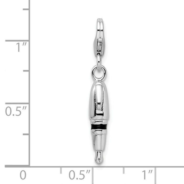 Million Charms 925 Sterling Silver Rhodium-Plated 3-D Enameled Pen With Lobster Clasp Charm