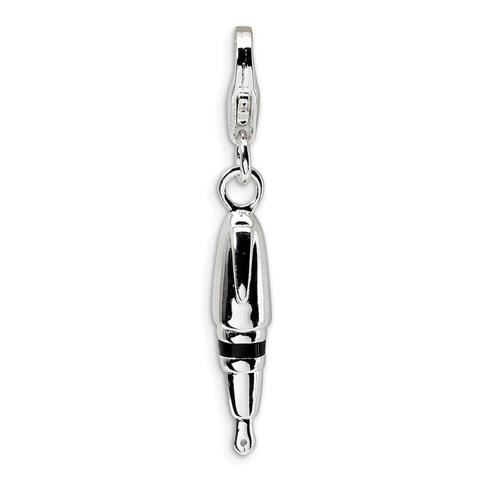 Million Charms 925 Sterling Silver Rhodium-Plated 3-D Enameled Pen With Lobster Clasp Charm