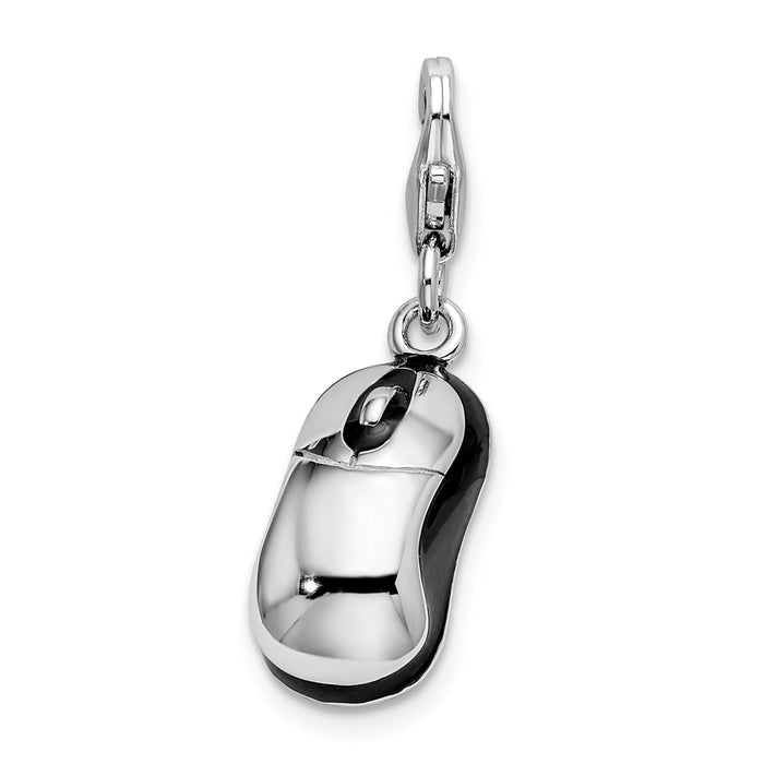 Million Charms 925 Sterling Silver Rhodium-Plated 3-D Enameled Mouse With Lobster Clasp Charm