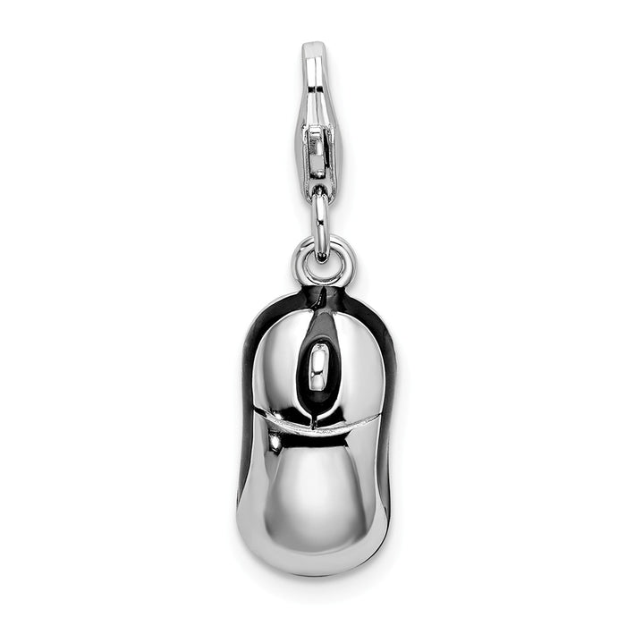 Million Charms 925 Sterling Silver Rhodium-Plated 3-D Enameled Mouse With Lobster Clasp Charm