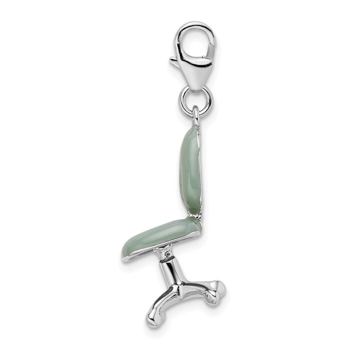 Million Charms 925 Sterling Silver Rhodium-plated 3-D Enameled Office Chair With Lobster Clasp Charm