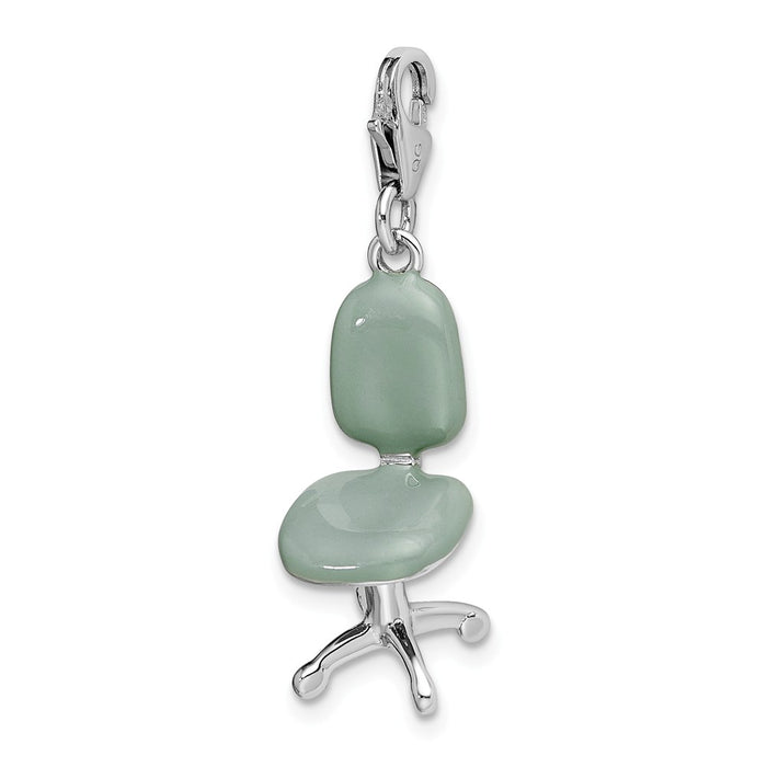 Million Charms 925 Sterling Silver Rhodium-plated 3-D Enameled Office Chair With Lobster Clasp Charm