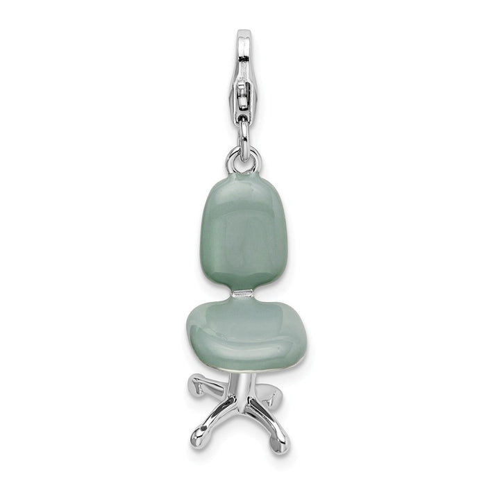 Million Charms 925 Sterling Silver Rhodium-plated 3-D Enameled Office Chair With Lobster Clasp Charm