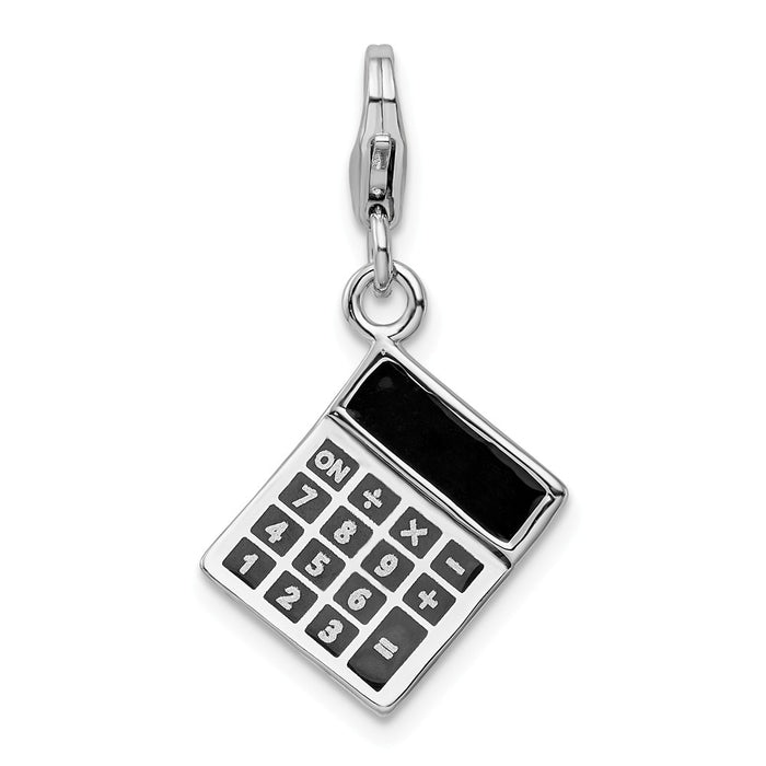 Million Charms 925 Sterling Silver Rhodium-Plated 3-D Enameled Calculator With Lobster Clasp Charm