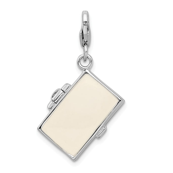 Million Charms 925 Sterling Silver Rhodium-Plated 3-D Enameled Notebook Laptop With Lobster Clasp Charm