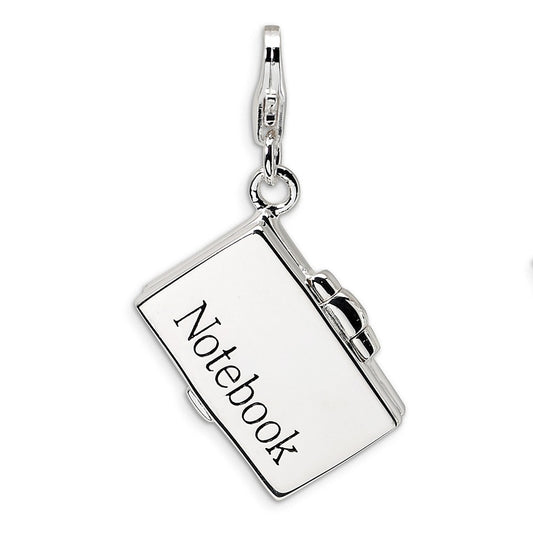 Million Charms 925 Sterling Silver Rhodium-Plated 3-D Enameled Notebook Laptop With Lobster Clasp Charm