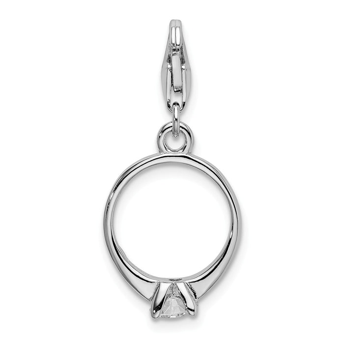 Million Charms 925 Sterling Silver With Rhodium-Plated (Cubic Zirconia) CZ Polished Ring With Lobster Clasp Charm