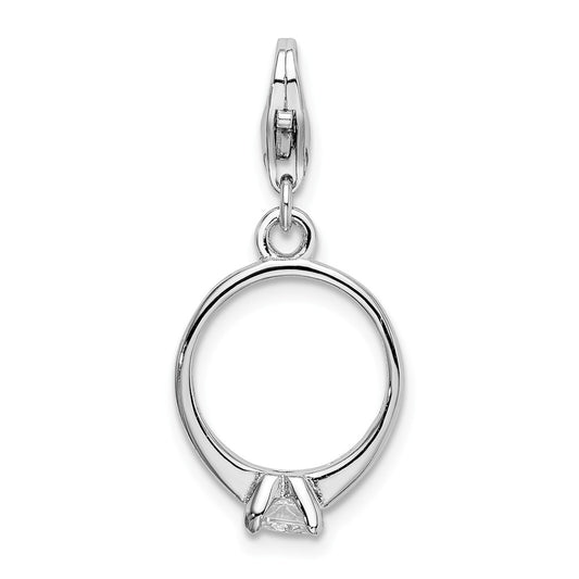 Million Charms 925 Sterling Silver With Rhodium-Plated (Cubic Zirconia) CZ Polished Ring With Lobster Clasp Charm