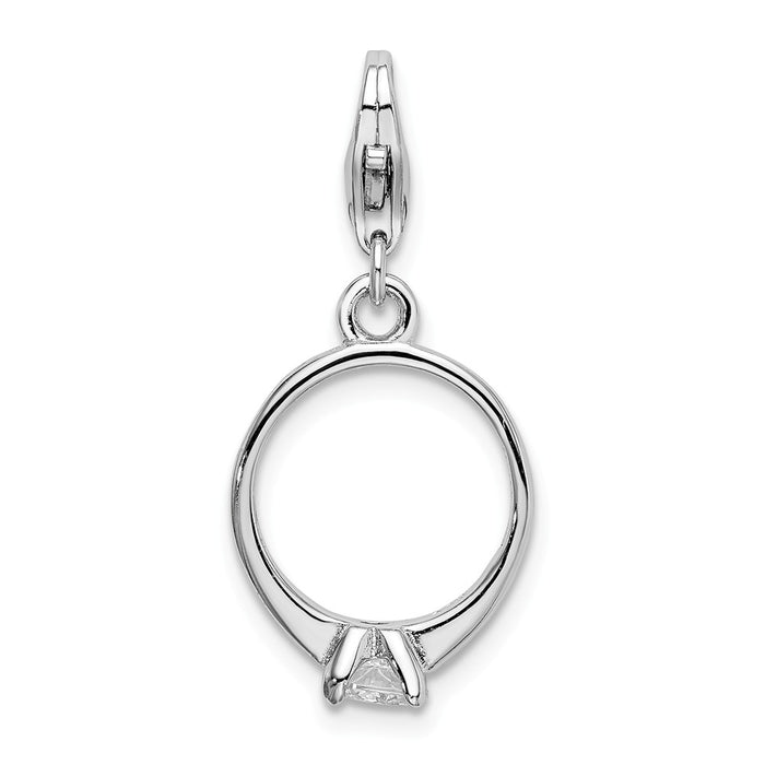 Million Charms 925 Sterling Silver With Rhodium-Plated (Cubic Zirconia) CZ Polished Ring With Lobster Clasp Charm