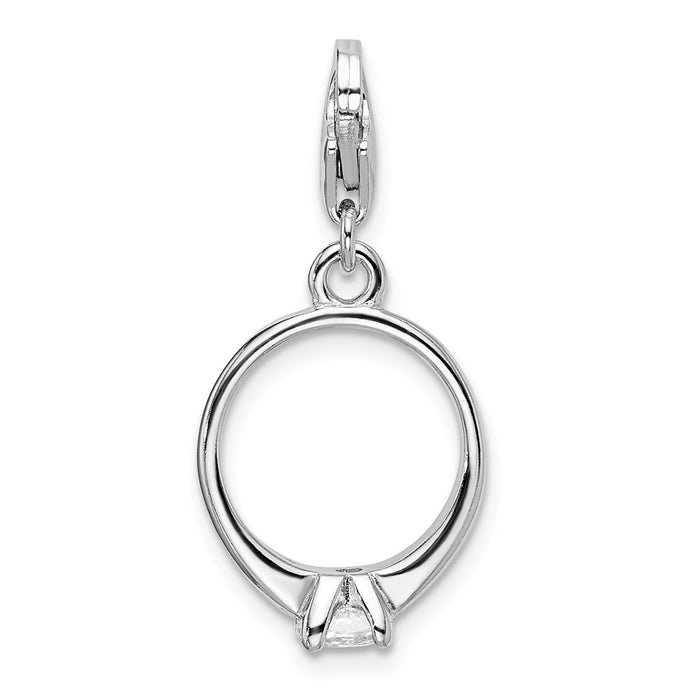 Million Charms 925 Sterling Silver Rhodium-Plated (Cubic Zirconia) CZ Polished Ring With Lobster Clasp Charm