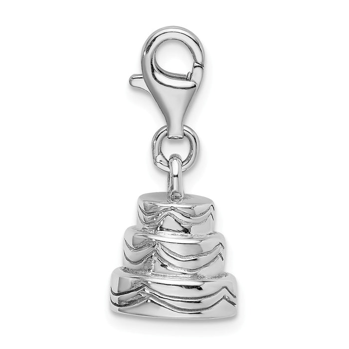 Million Charms 925 Sterling Silver Rhodium-Plated 3-D Wedding Cake With Lobster Clasp Charm