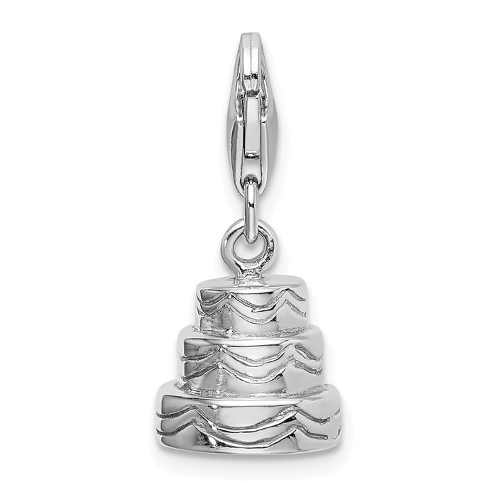 Million Charms 925 Sterling Silver Rhodium-Plated 3-D Wedding Cake With Lobster Clasp Charm