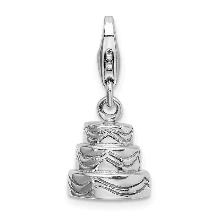 Million Charms 925 Sterling Silver Rhodium-Plated 3-D Wedding Cake With Lobster Clasp Charm