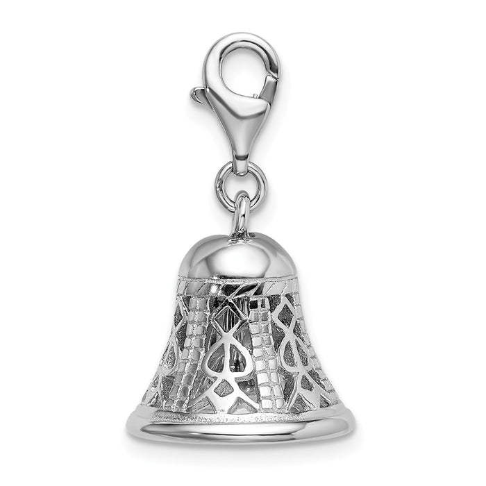 Million Charms 925 Sterling Silver Rhodium-Plated Polished Movable Bell With Lobster Clasp Charm