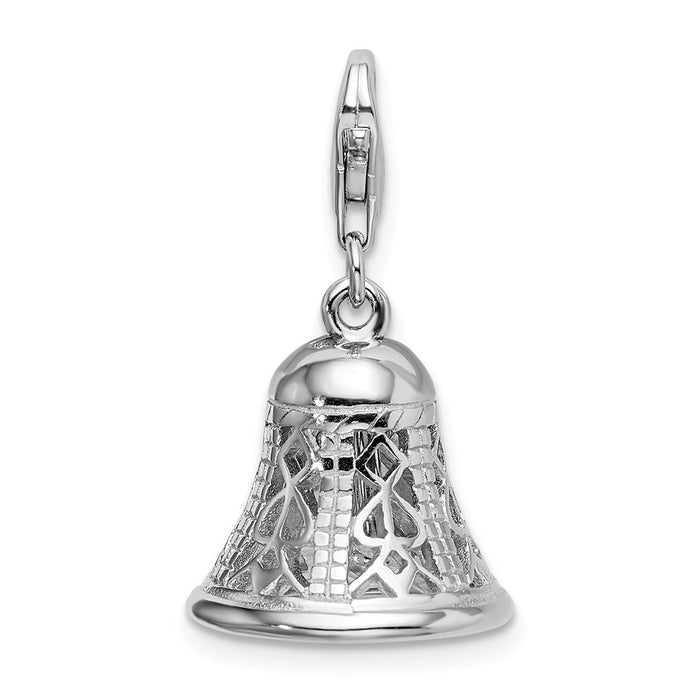 Million Charms 925 Sterling Silver Rhodium-Plated Polished Movable Bell With Lobster Clasp Charm