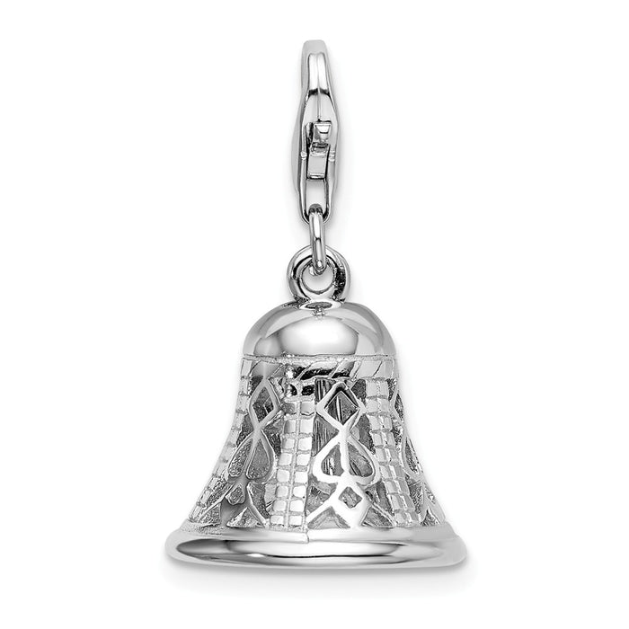 Million Charms 925 Sterling Silver Rhodium-Plated Polished Movable Bell With Lobster Clasp Charm