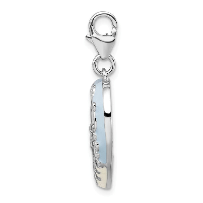 Million Charms 925 Sterling Silver Rhodium-Plated 2-D Blue Enameled Mom Photo With Lobster Clasp Charm