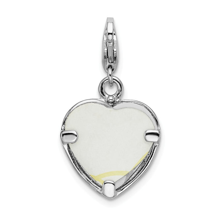 Million Charms 925 Sterling Silver Rhodium-Plated Polished Heart Frame With Lobster Clasp Charm