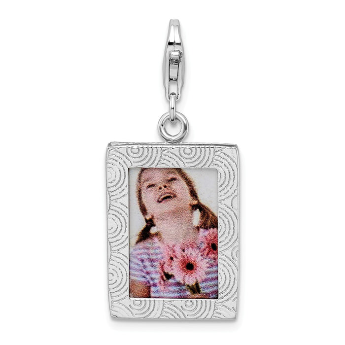 Million Charms 925 Sterling Silver Rhodium-Plated Polished Picture Frame With Lobster Clasp Charm