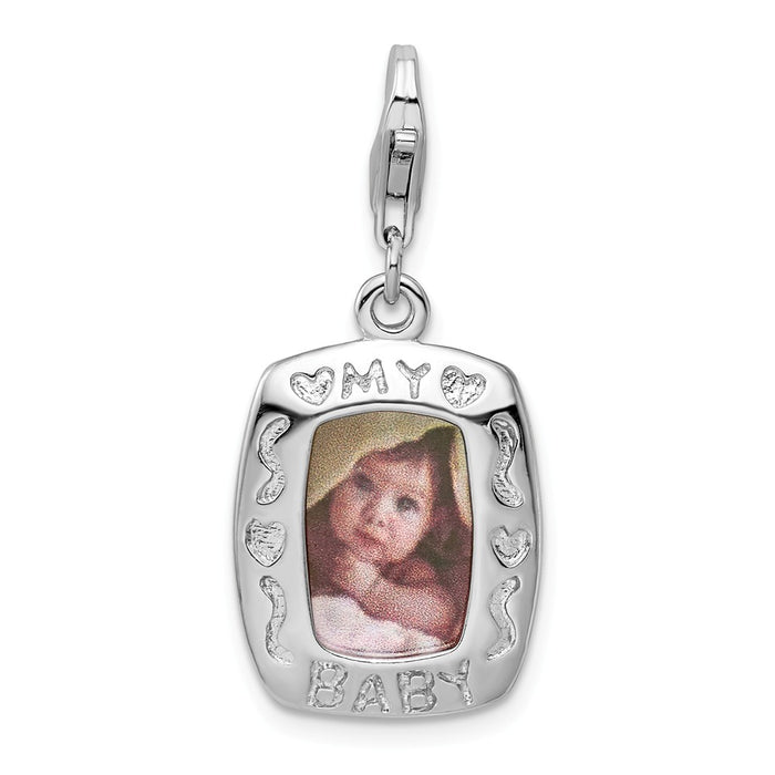 Million Charms 925 Sterling Silver Rhodium-Plated Polished My Baby Frame With Lobster Clasp Charm