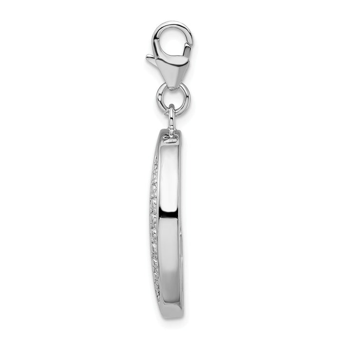 Million Charms 925 Sterling Silver Rhodium-Plated (Cubic Zirconia) CZ Oval Photo With Lobster Clasp Charm