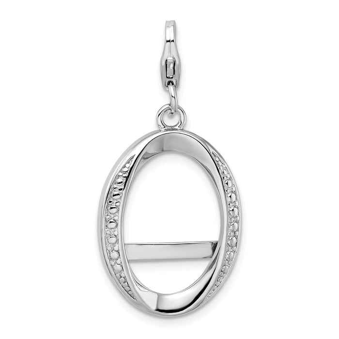 Million Charms 925 Sterling Silver Rhodium-Plated (Cubic Zirconia) CZ Oval Photo With Lobster Clasp Charm