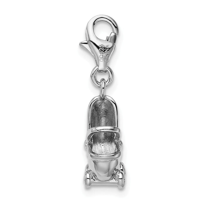 Million Charms 925 Sterling Silver Rhodium-Plated Baby Carriage With Lobster Clasp Charm