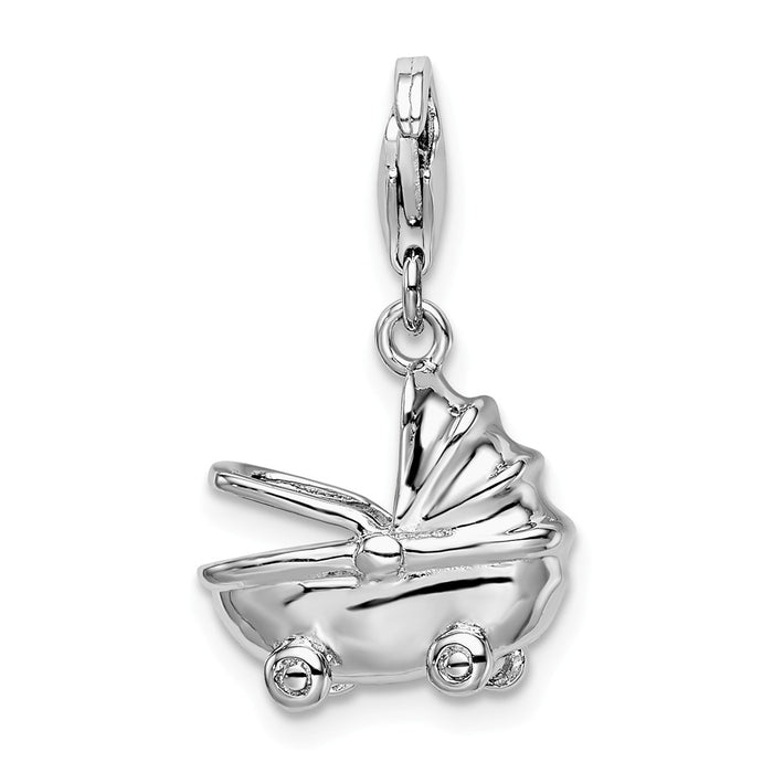 Million Charms 925 Sterling Silver Rhodium-Plated Baby Carriage With Lobster Clasp Charm