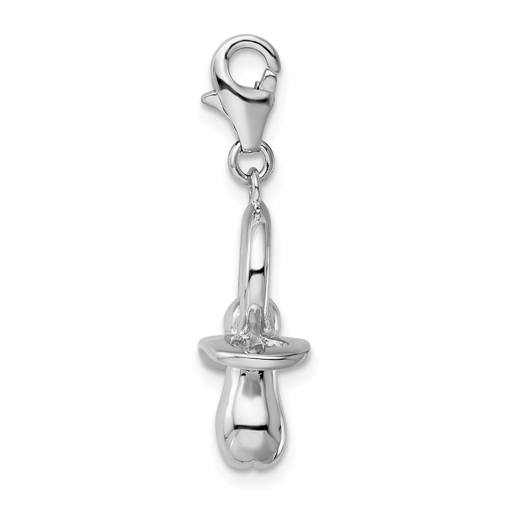 Million Charms 925 Sterling Silver Rhodium-Plated 3-D Pacifier With Lobster Clasp Charm