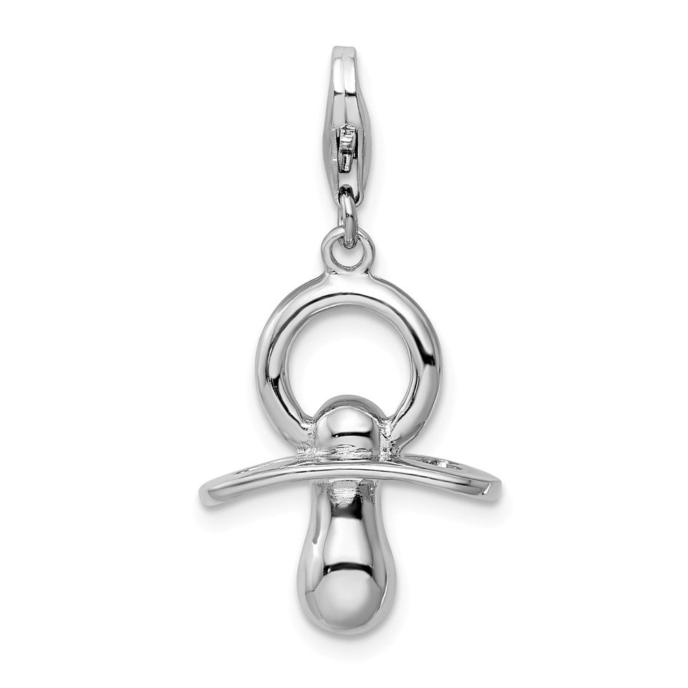 Million Charms 925 Sterling Silver Rhodium-Plated 3-D Pacifier With Lobster Clasp Charm