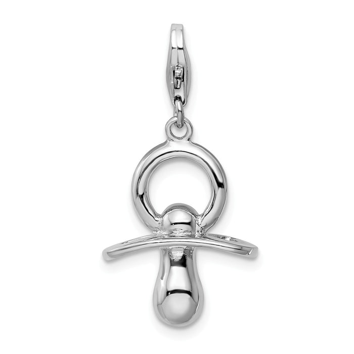 Million Charms 925 Sterling Silver Rhodium-Plated 3-D Pacifier With Lobster Clasp Charm