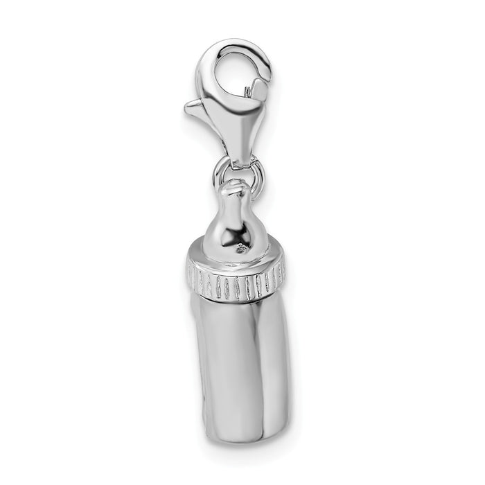 Million Charms 925 Sterling Silver Rhodium-Plated Baby Bottle With Lobster Clasp Charm