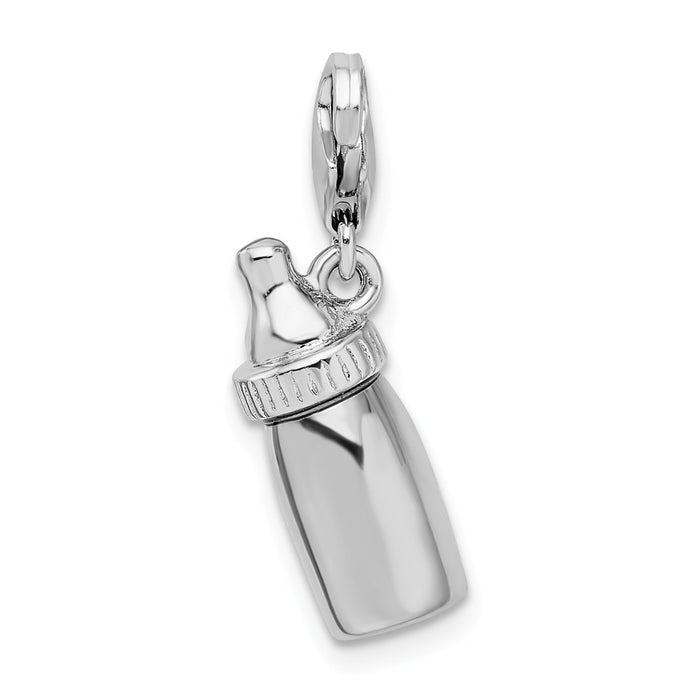 Million Charms 925 Sterling Silver Rhodium-Plated Baby Bottle With Lobster Clasp Charm