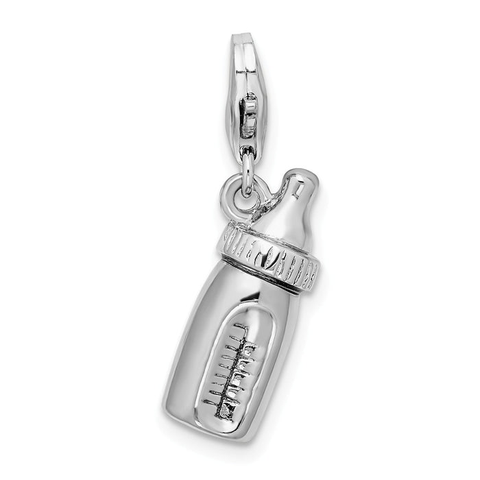 Million Charms 925 Sterling Silver Rhodium-Plated Baby Bottle With Lobster Clasp Charm