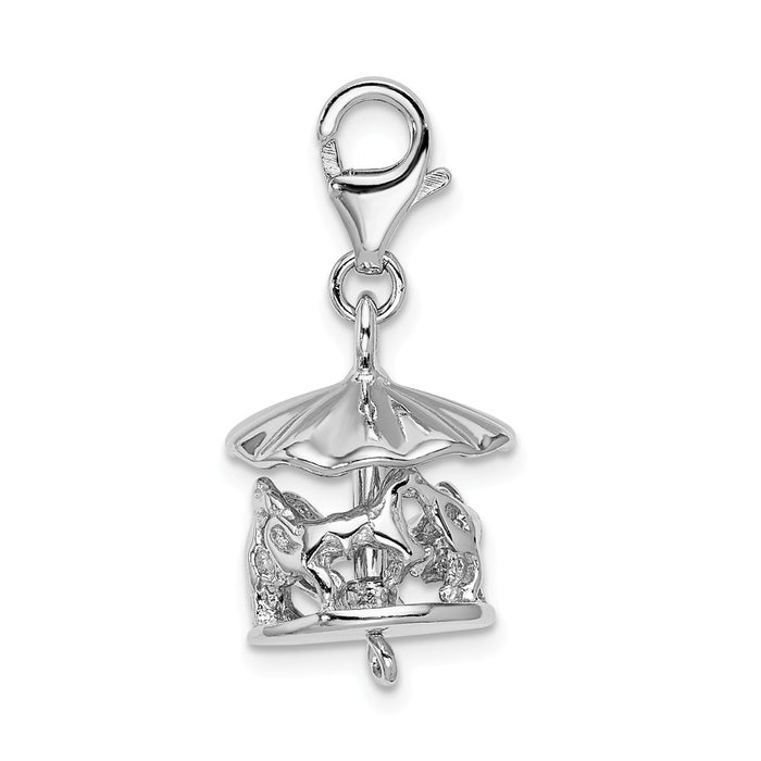 Million Charms 925 Sterling Silver Rhodium-Plated Moveable Carousel With Lobster Clasp Charm