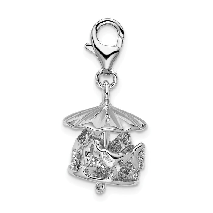 Million Charms 925 Sterling Silver Rhodium-Plated Moveable Carousel With Lobster Clasp Charm