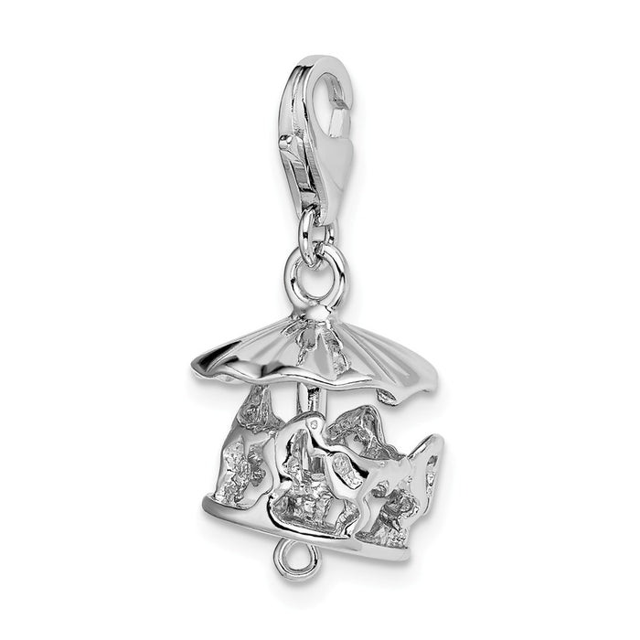 Million Charms 925 Sterling Silver Rhodium-Plated Moveable Carousel With Lobster Clasp Charm