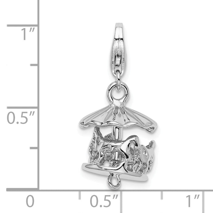 Million Charms 925 Sterling Silver Rhodium-Plated Moveable Carousel With Lobster Clasp Charm