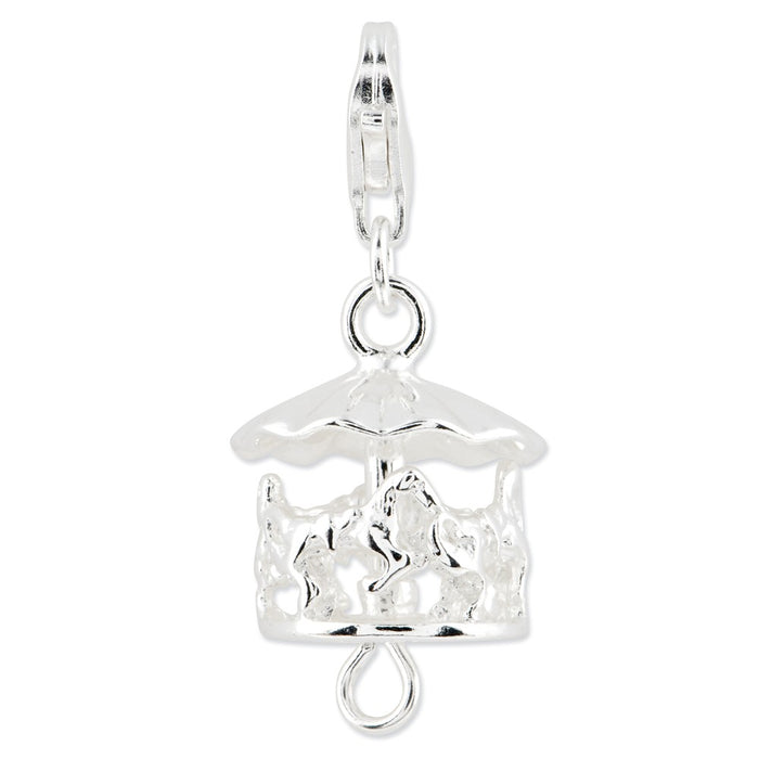 Million Charms 925 Sterling Silver Rhodium-Plated Moveable Carousel With Lobster Clasp Charm