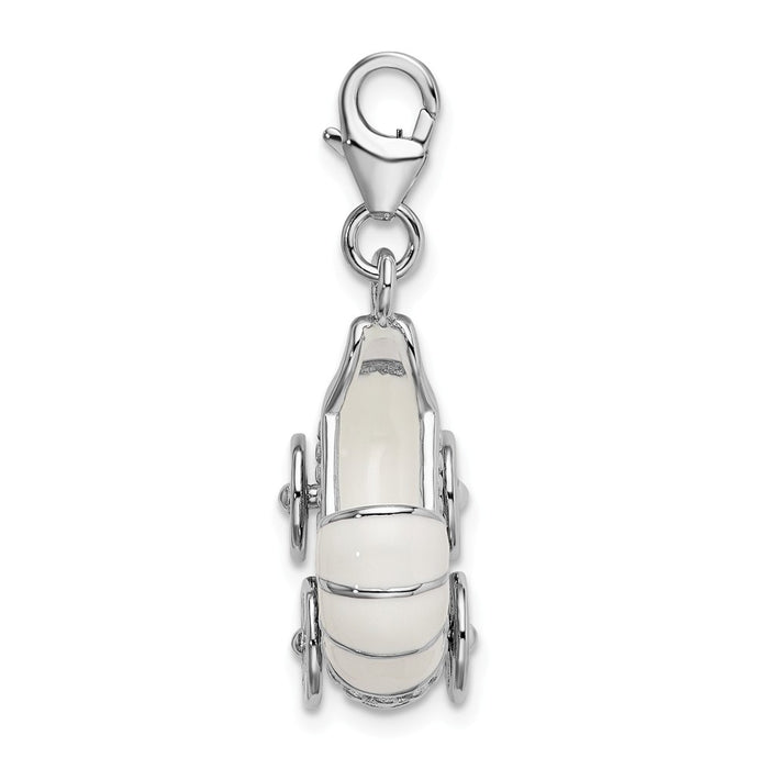 Million Charms 925 Sterling Silver Rhodium-Plated 3-D Enameled Baby Carriage With Lobster Clasp Charm