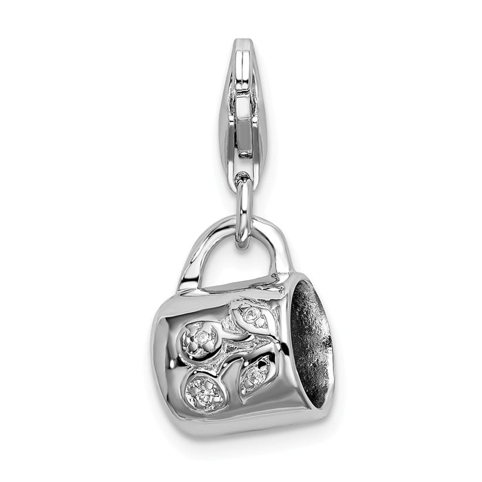 Million Charms 925 Sterling Silver Rhodium-Plated Baby Cup With Lobster Clasp Charm