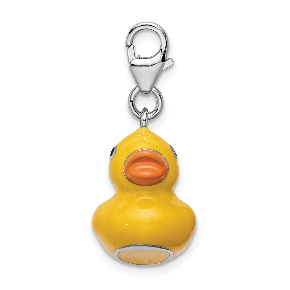Million Charms 925 Sterling Silver Rhodium-Plated 3-D Enameled Duck With Lobster Clasp Charm