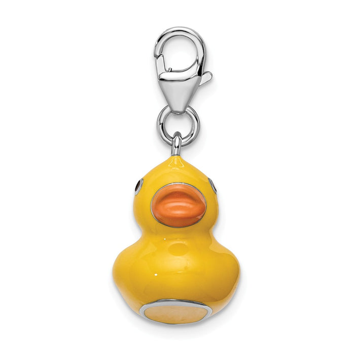 Million Charms 925 Sterling Silver Rhodium-Plated 3-D Enameled Duck With Lobster Clasp Charm