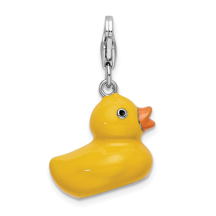 Million Charms 925 Sterling Silver Rhodium-Plated 3-D Enameled Duck With Lobster Clasp Charm