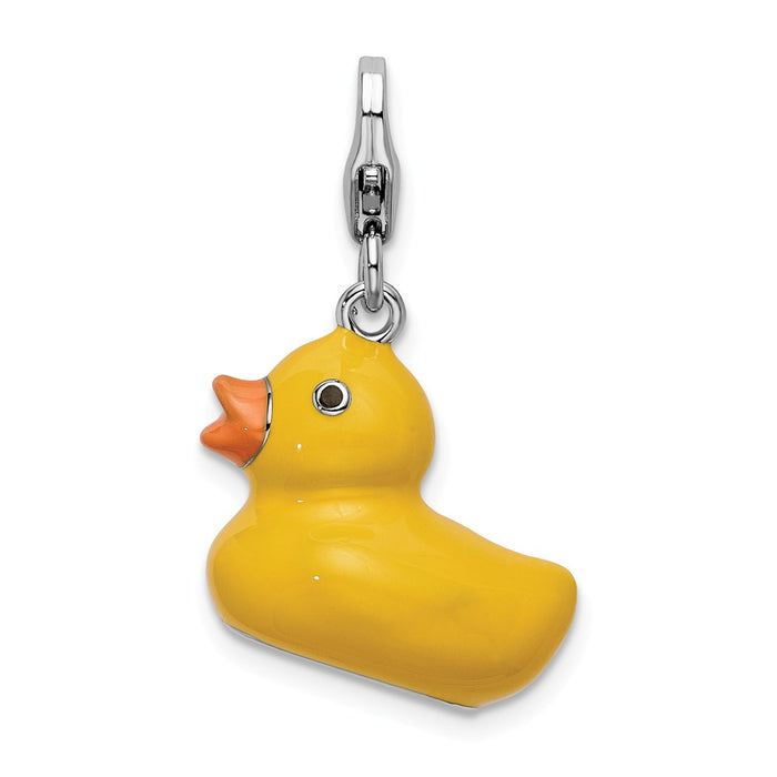 Million Charms 925 Sterling Silver Rhodium-Plated 3-D Enameled Duck With Lobster Clasp Charm
