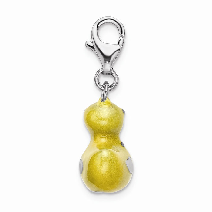 Million Charms 925 Sterling Silver Rhodium-Plated 3-D Yellow Enamel Duck With Lobster Clasp Charm