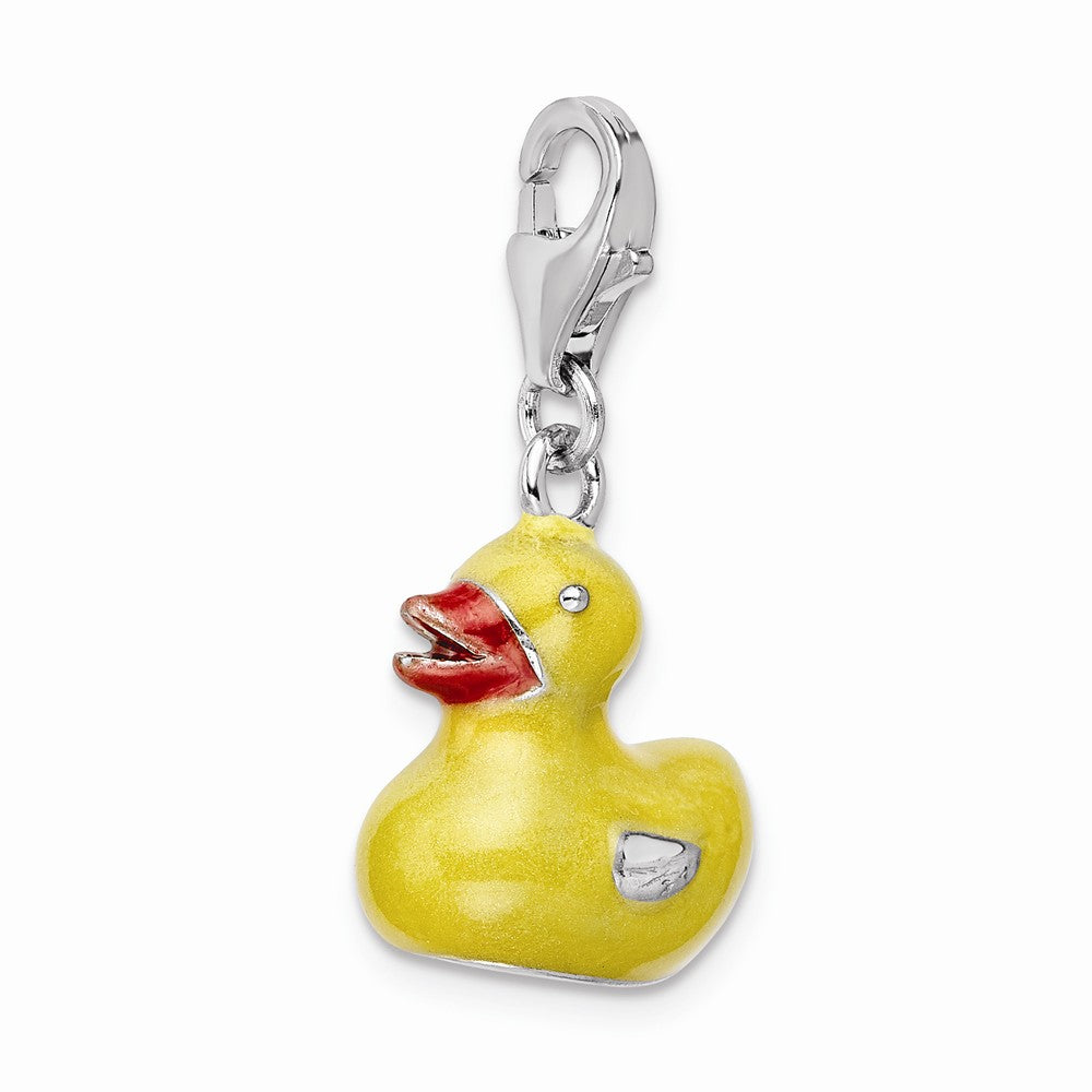 Million Charms 925 Sterling Silver Rhodium-Plated 3-D Yellow Enamel Duck With Lobster Clasp Charm