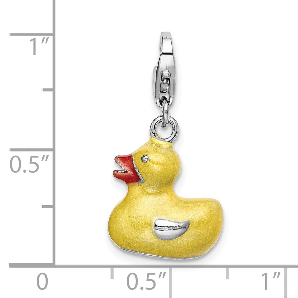 Million Charms 925 Sterling Silver Rhodium-Plated 3-D Yellow Enamel Duck With Lobster Clasp Charm