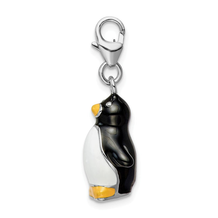 Million Charms 925 Sterling Silver Rhodium-Plated 3-D Enamel Penguin With Lobster Clasp Charm